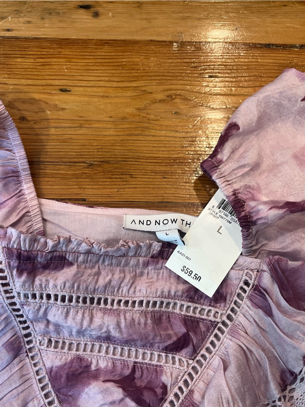 Lavender Floral Mini Dress with Ruffle V-Neck Crochet Details NWT - Picture 3 of 5